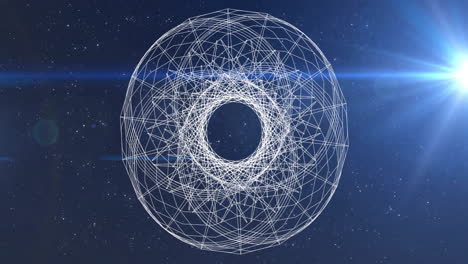 Glowing blue animation of geometric sphere wireframe in space, captivating viewers