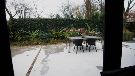 a wooden log in the backyard on a table