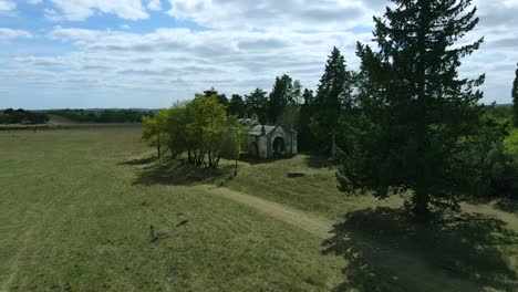 4k aerial closing in an old abandoned church in the country side in alvito, portugal