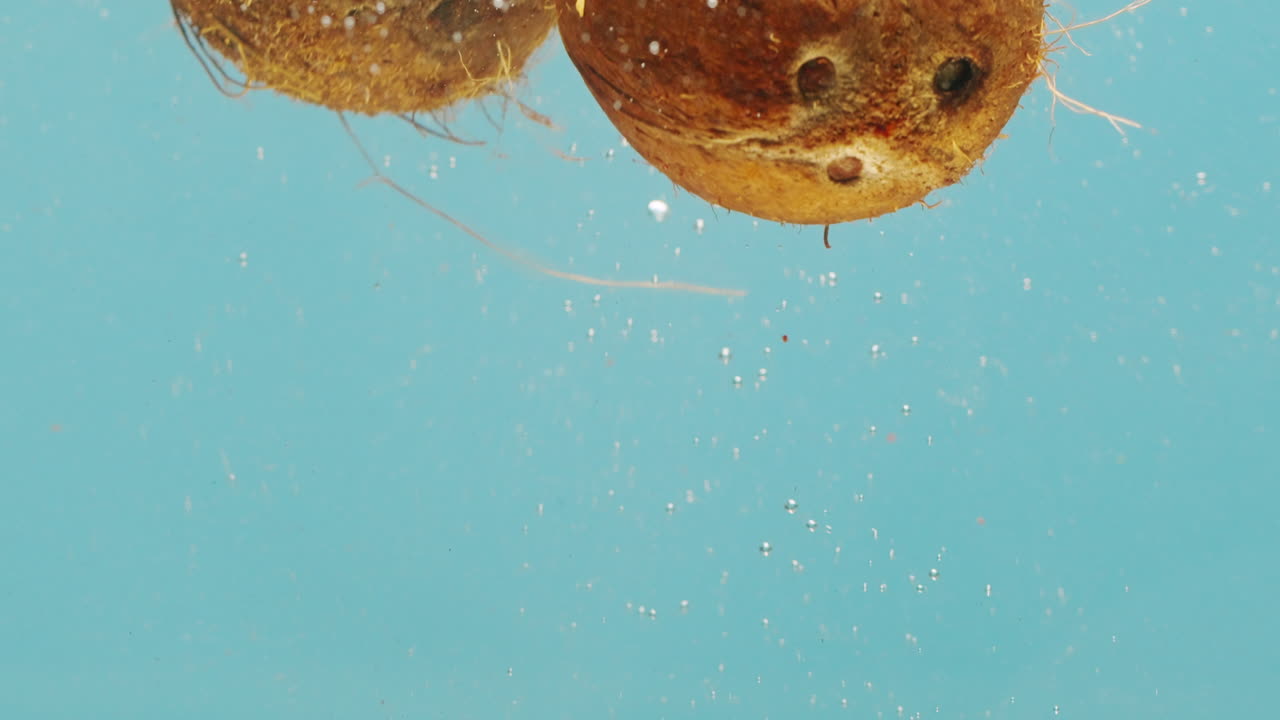 Coconuts Underwater with Bubbles