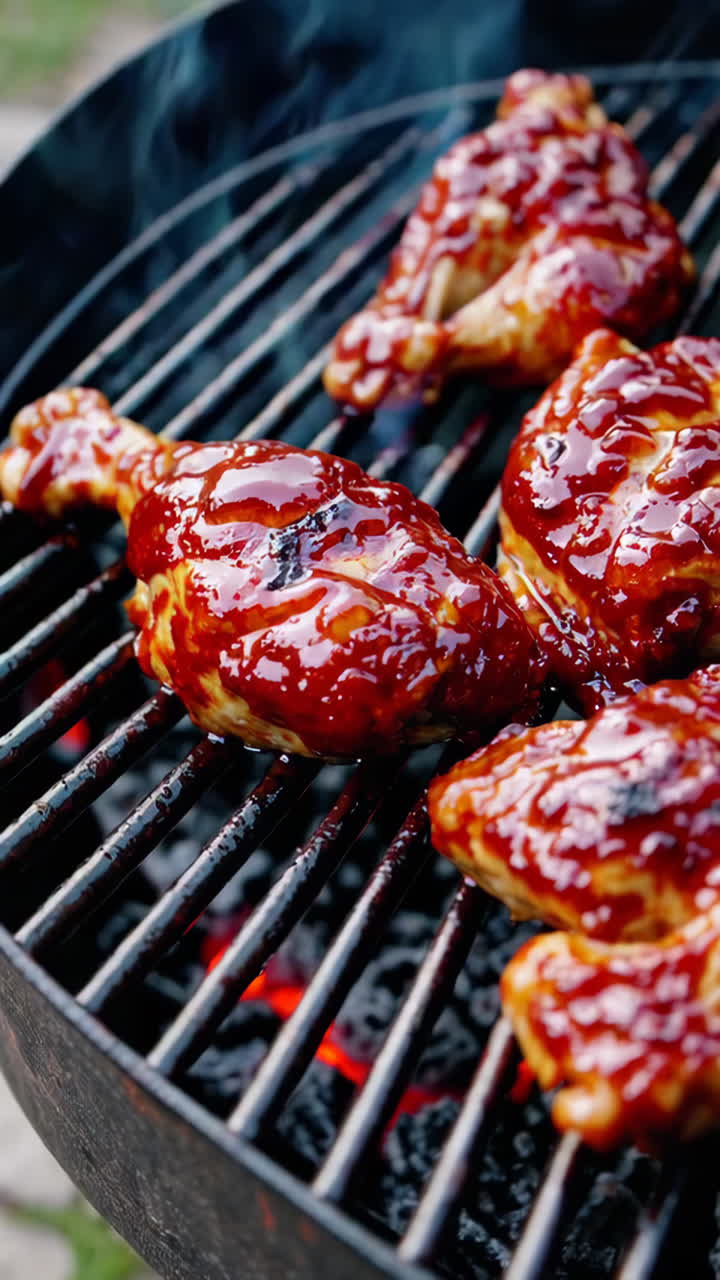 Grilled BBQ Chicken Legs on a Charcoal Grill