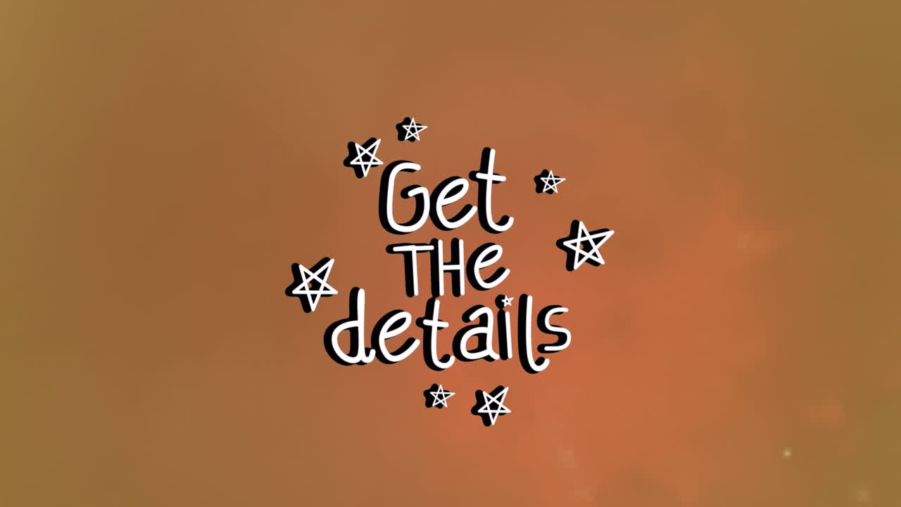 Animation of get the details text with spots on orange background