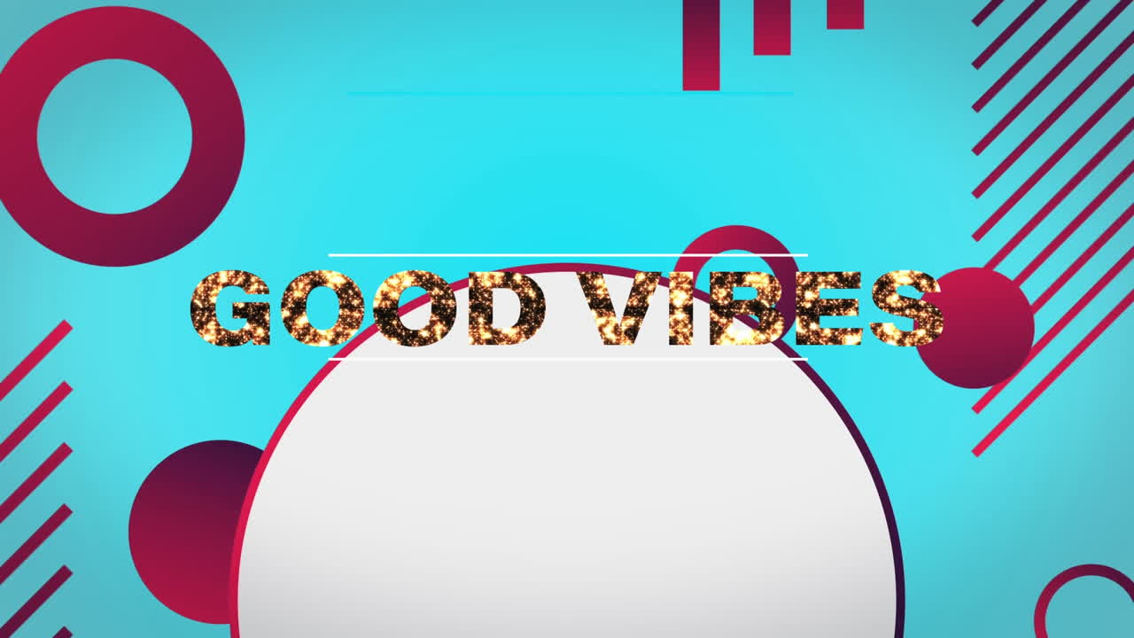 animación digital de buenas vibraciones contra formas abstractas sobre fondo azul