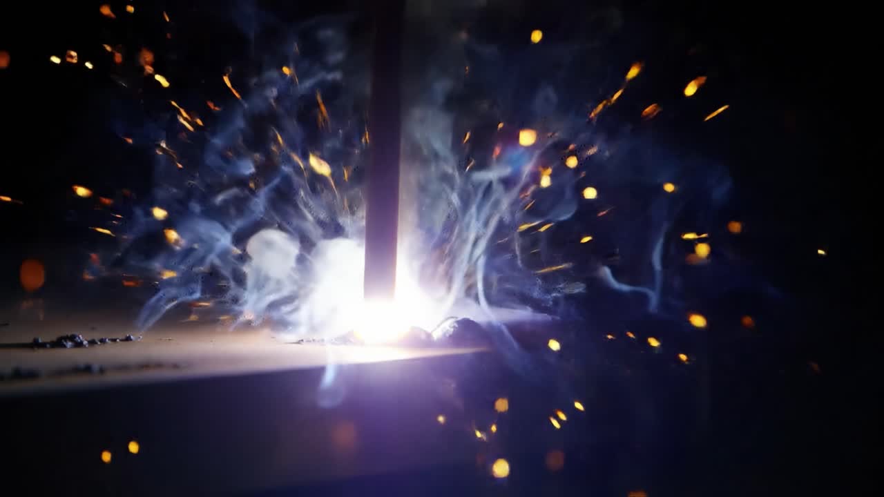 Captivating Display of Sparks and Light During a Dynamic Welding Process, Showcasing the Raw Energy and Motion as Metal is Joined Together in a Stunning Finale