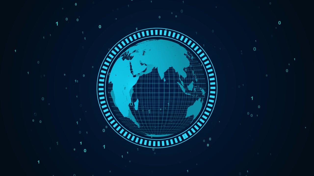 Digital Rotating Earth Globe with Binary Code Data Overlay