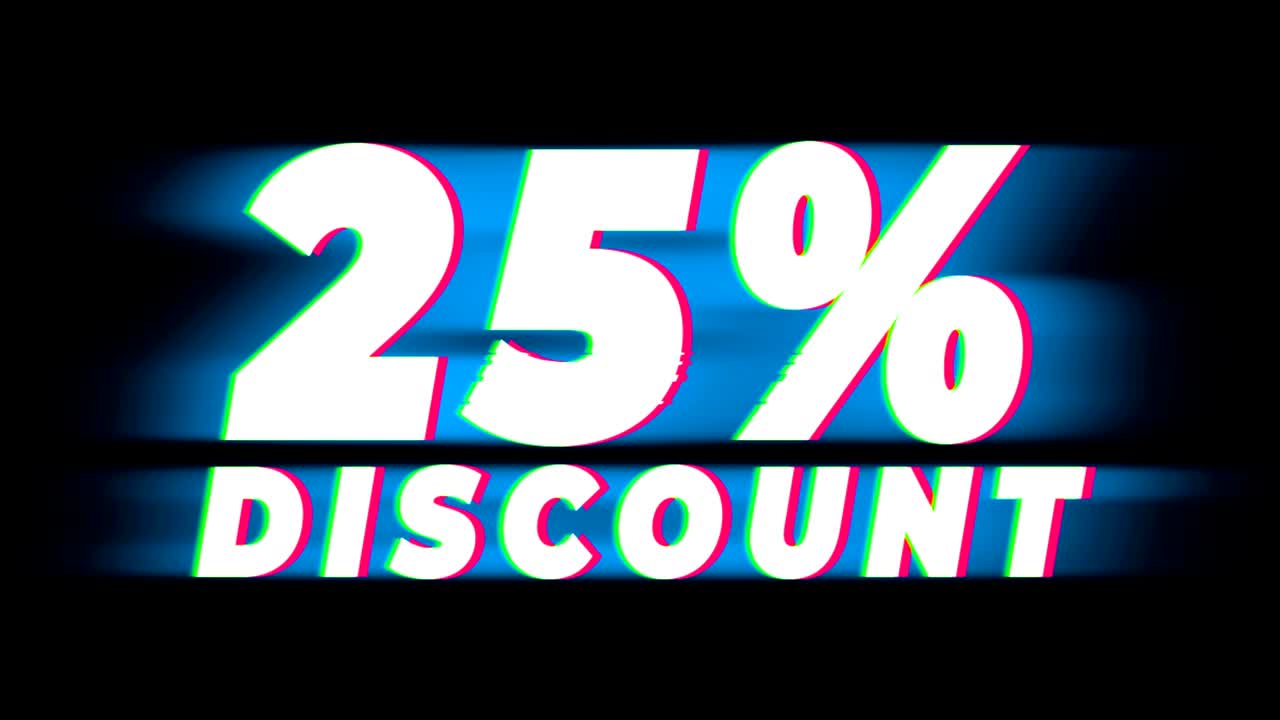 25% 할인 문자 빈티지 글리치 효과 프로모션