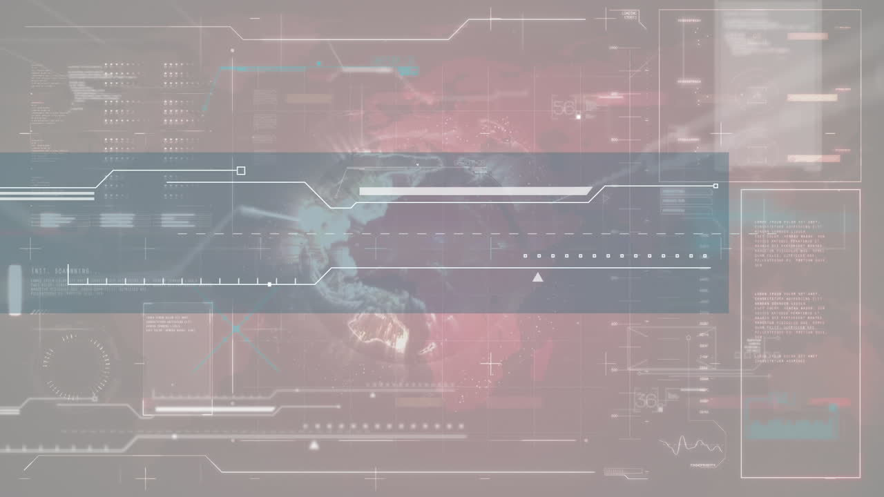 Animation of data processing over globe on grey background