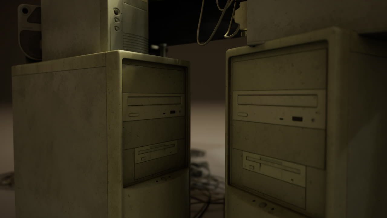 Old towers evoke nostalgia for a past tech era in a dim room