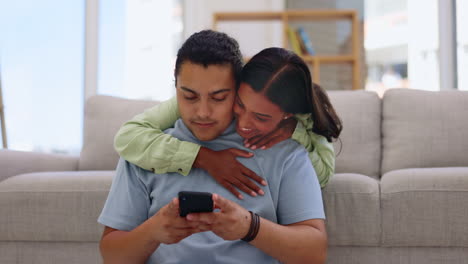 Love,-embracing-and-couple-on-a-cellphone