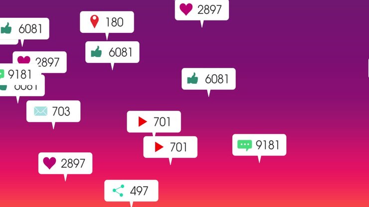 Animation of media icons over purple background