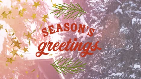 Animation-of-seasons-greetings-text-over-fir-trees