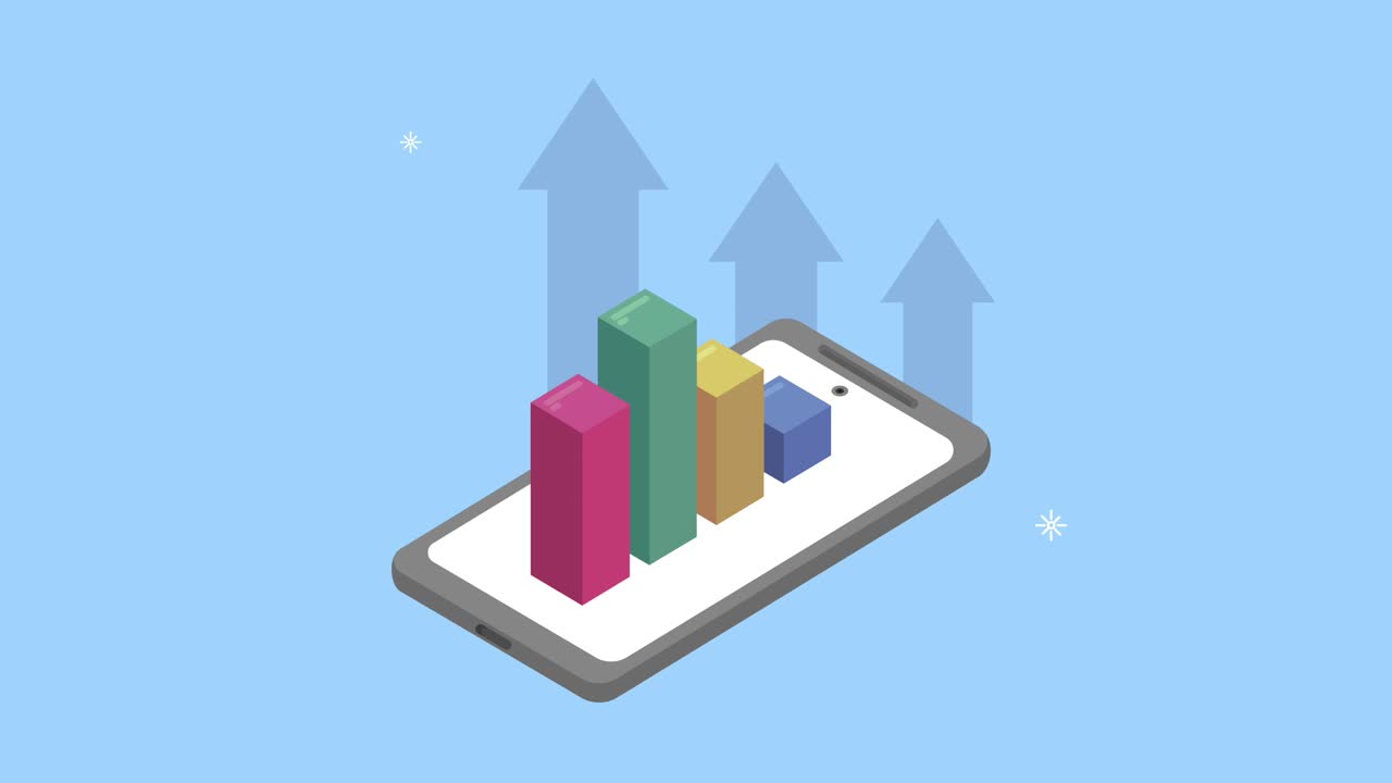 smartphone with statistics bars tech