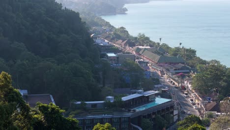 Stunning drone view of Hat Sai Khao village on Koh Chang, Thailand. Sunny morning aerial views of beaches, roads, and island landscapes