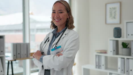 happy asian woman, doctor and smile with arms