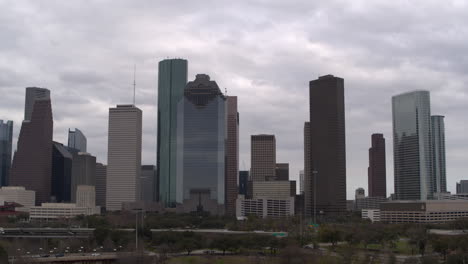 establishing shot of downtown houston on a cloudy day