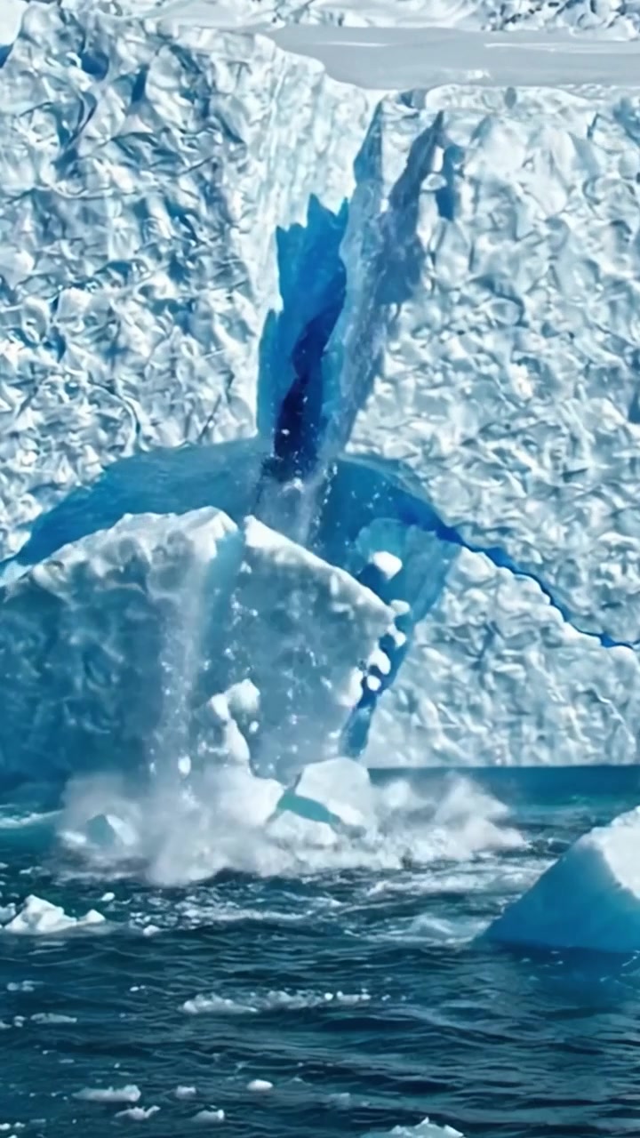 Desprendimiento dramático de glaciar: sé testigo del esplendor y el poder del hielo al desprenderse de la masa congelada hacia el agua, enviando olas de salpicaduras y belleza cristalina.