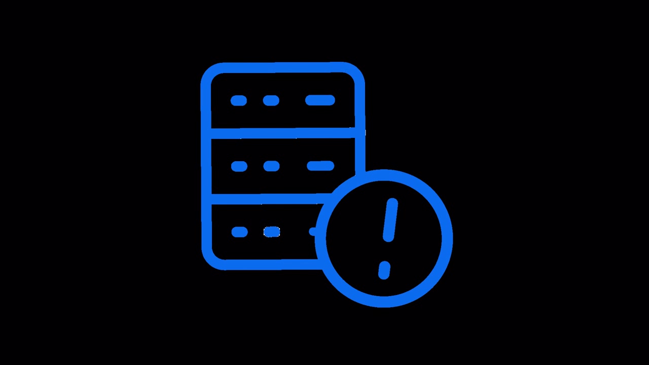 Animated Blue Server Icon with Warning Exclamation Mark