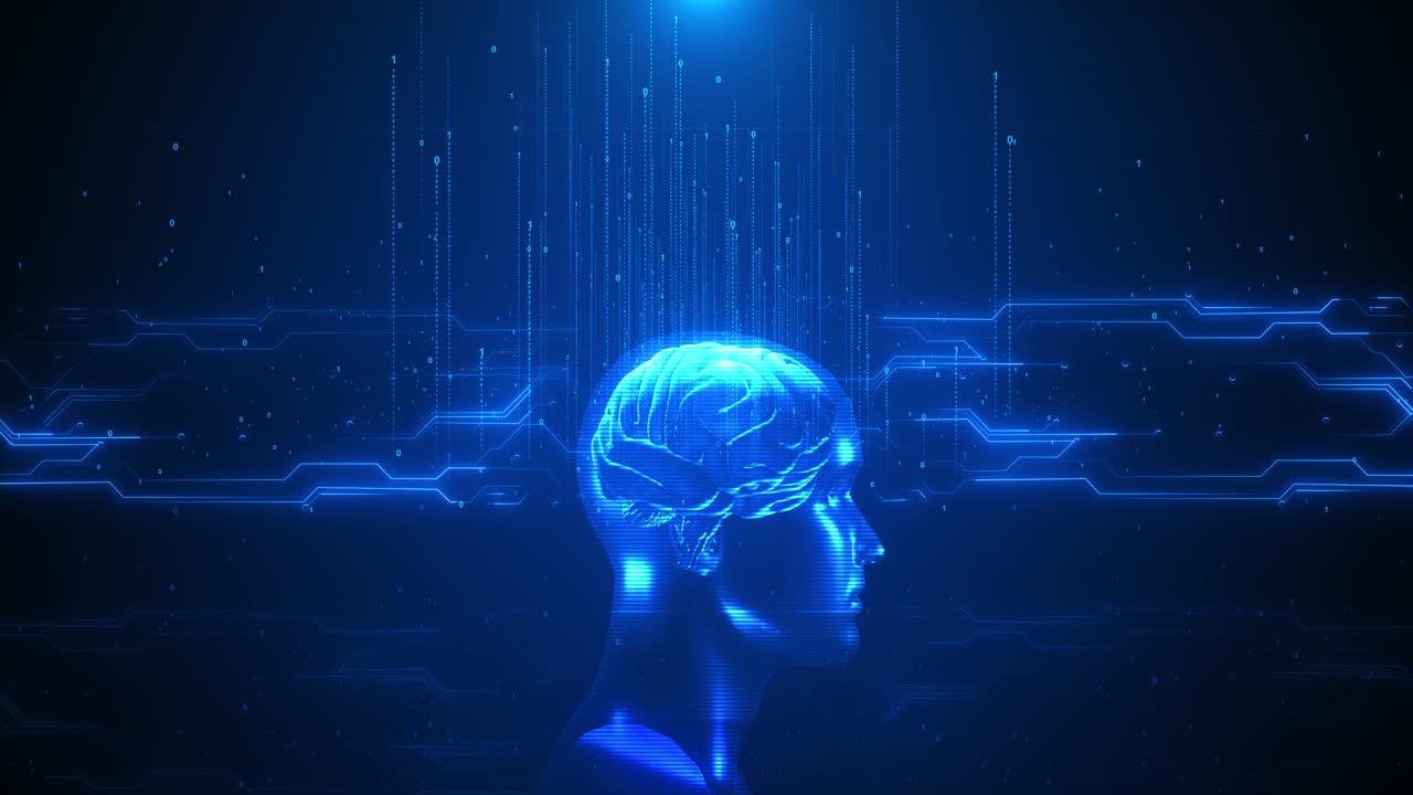 Ai artificial intelligence ai digital brain robotics concept flow cyber tech human face made polygon