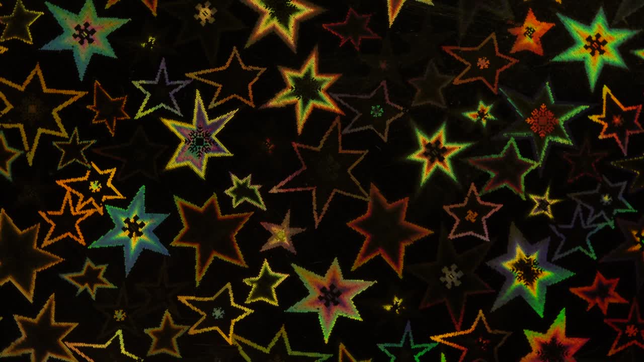 화려한 빛나는 별과 반사되는 불빛을 가진 홀로그램 포일.