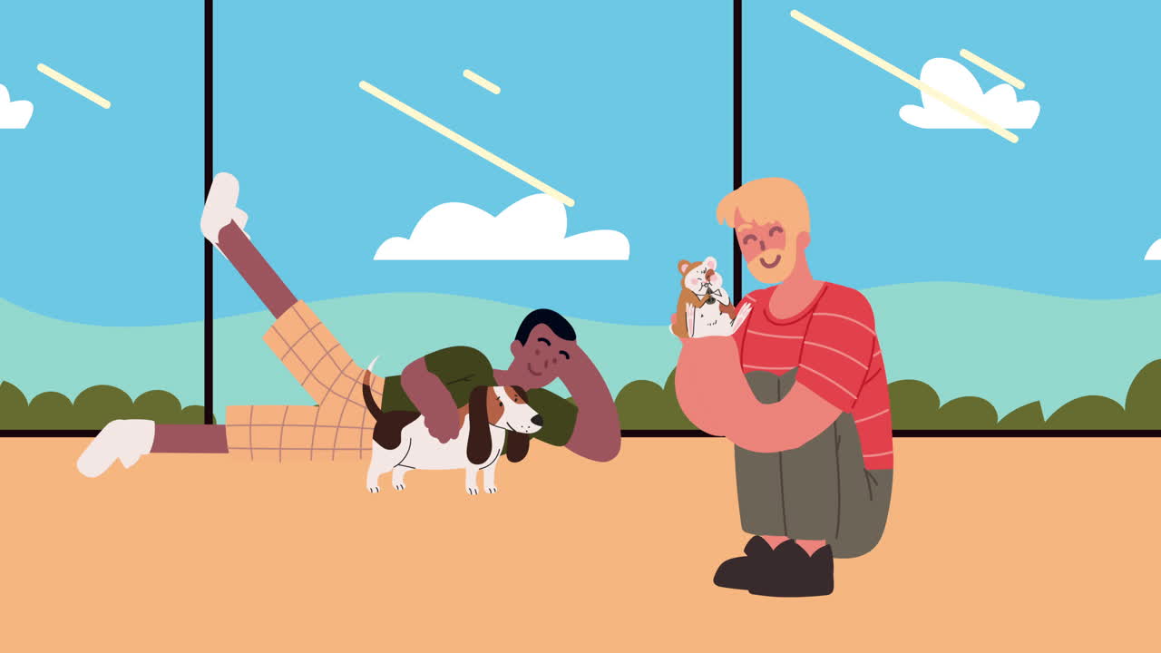 개 와 햄스터 를 가진 인종 간 남자 들