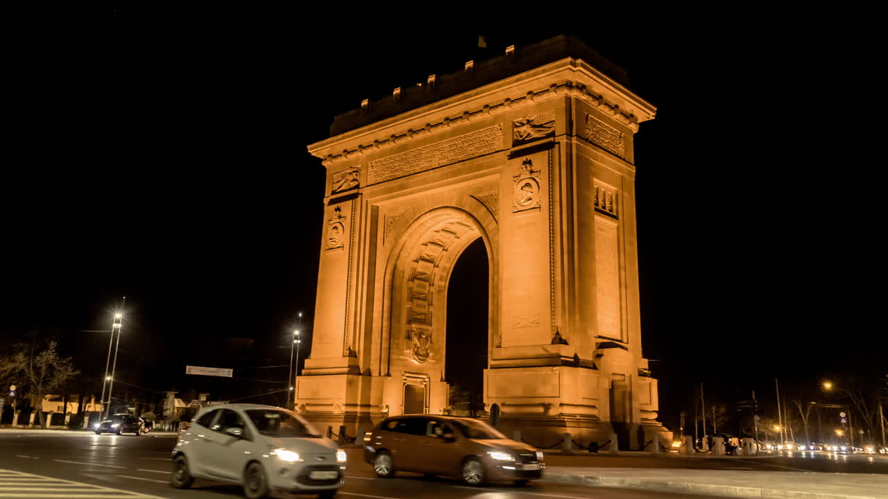 Arch of Triumph time lapse Bucharest Romania