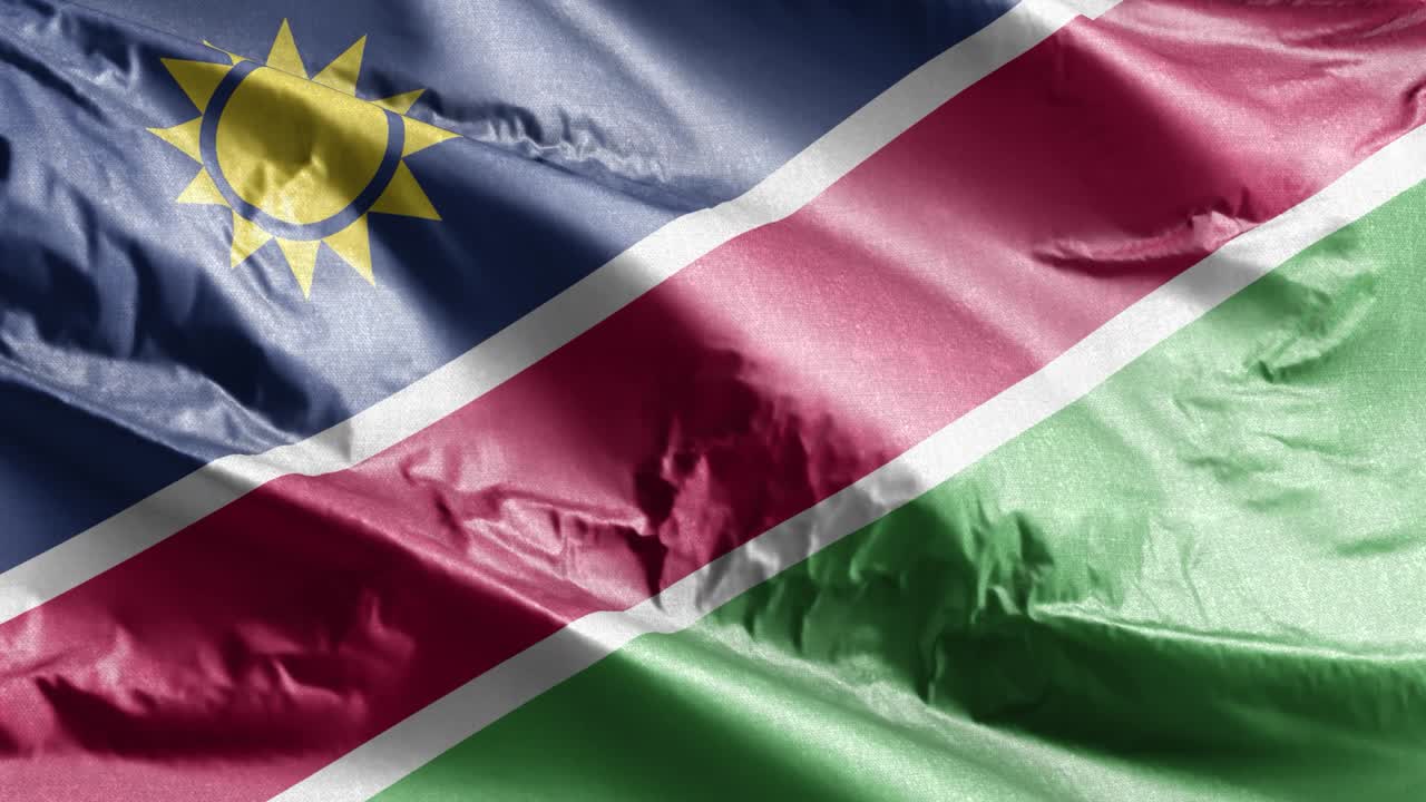 바람에 흔들리는 나미비아 섬유 발, 바람에서 흔들린 나미비아 배너, 직물 섬유 조직, 완전한 채우기 배경, 10 초 루프