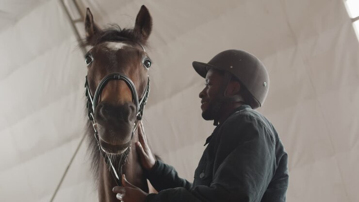 Man Petting A Horse At A Stable 1