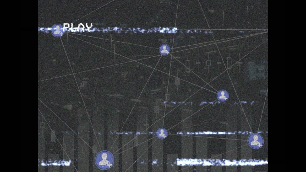 vhs 효과 배경에서 연결 네트워크의 애니메이션