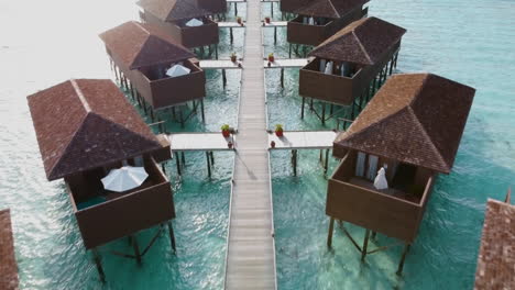 aerial view of bungalows at meeru island resort during summer in maldives