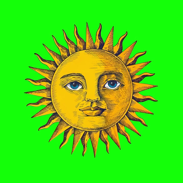 Ilustração vintage de um Sol sorridente em um fundo verde