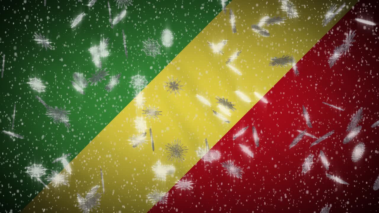 Congo flag falling snow loopable, New Year and Christmas background, loop