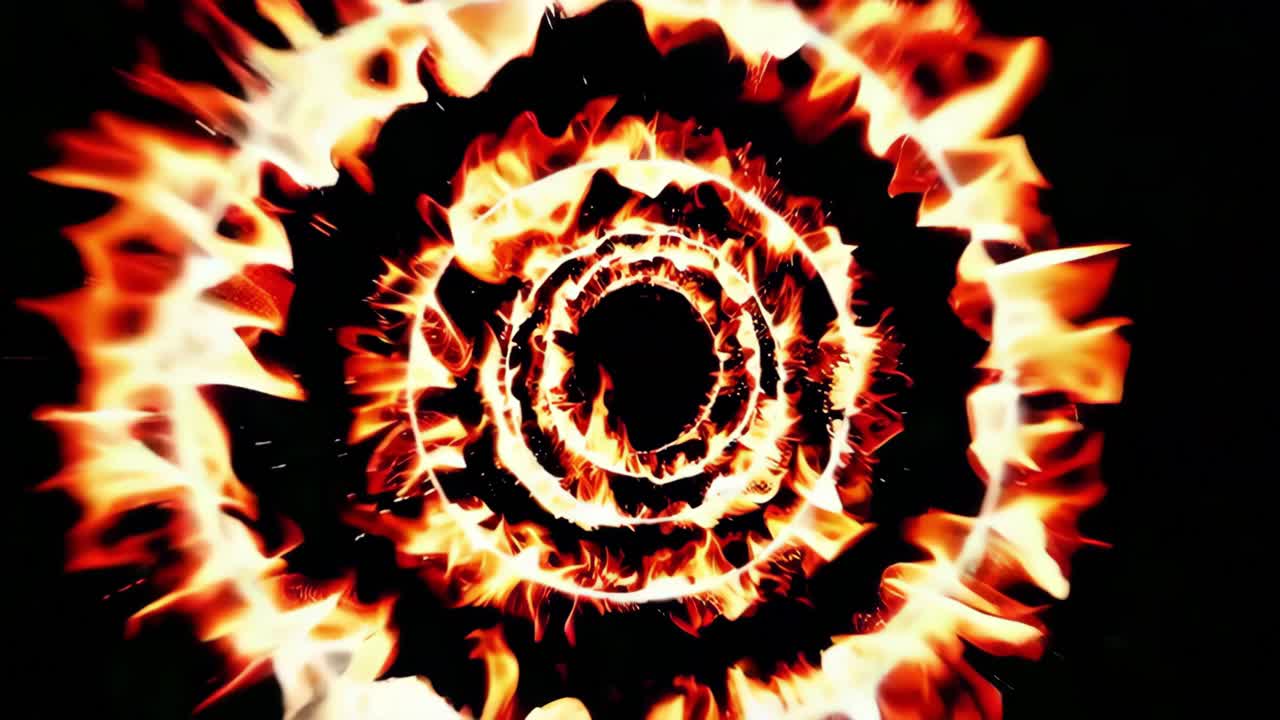 Fiery Spiral Rings Against Dark Background