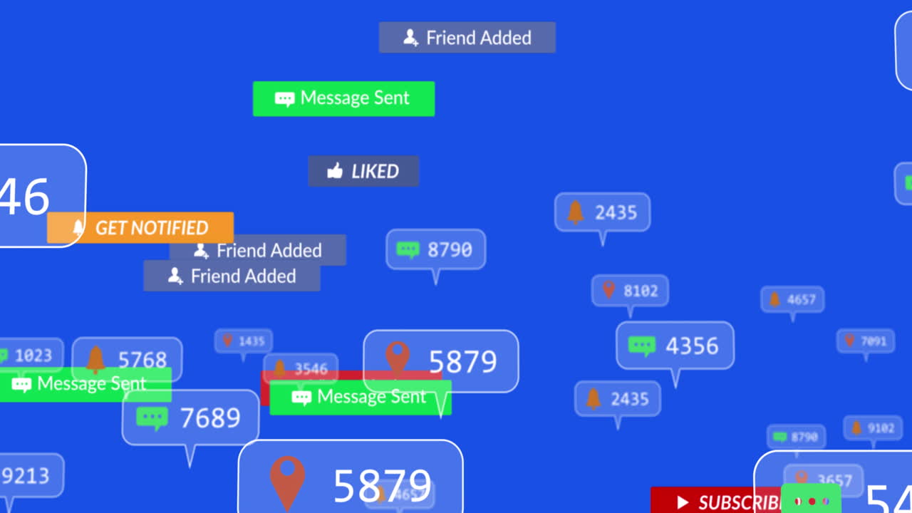 animación del texto de las redes sociales en banners con números sobre fondo azul