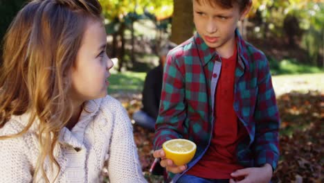 Little-boy-showing-a-lemon-to-his-friend