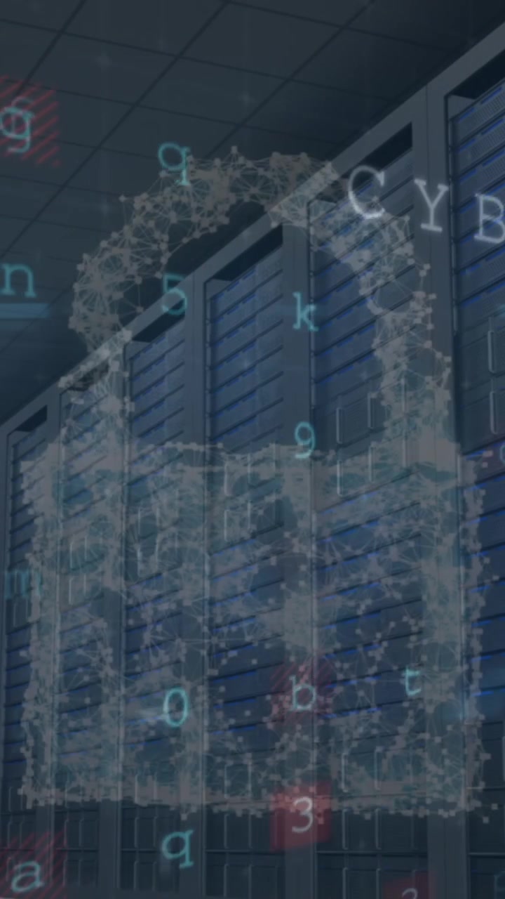 Animation of data processing and cloud icon over server room