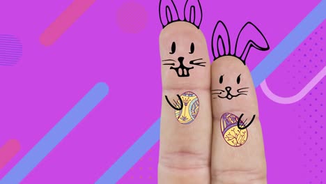 animation of shapes and rabbits over pink background