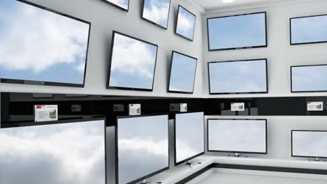 blue sky and clouds on television screens