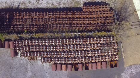 rusty coal wagons aerial sight