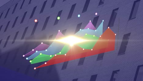 animation of data processing and diagrams over modern building