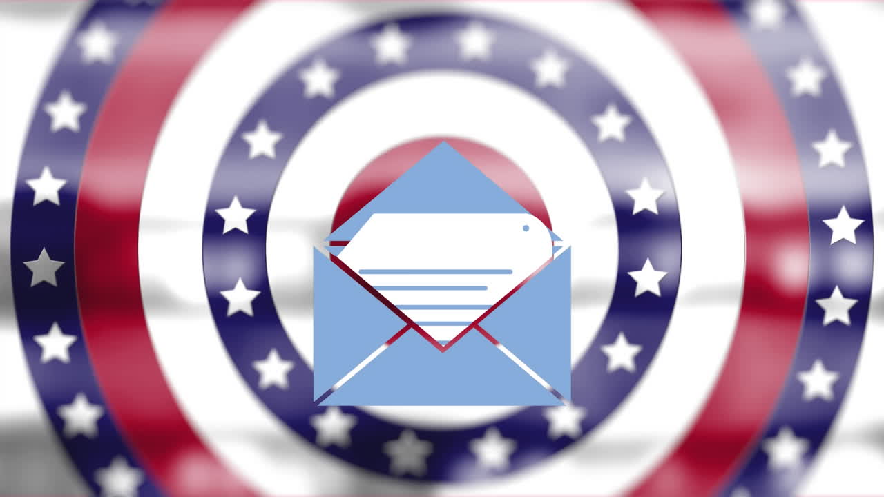 animación digital del icono del mensaje flotando contra las estrellas en círculos giratorios