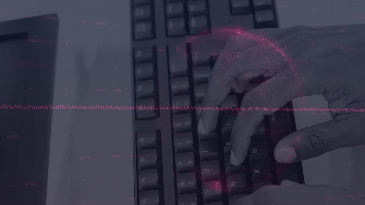 Animation of data processing over businessman handshake