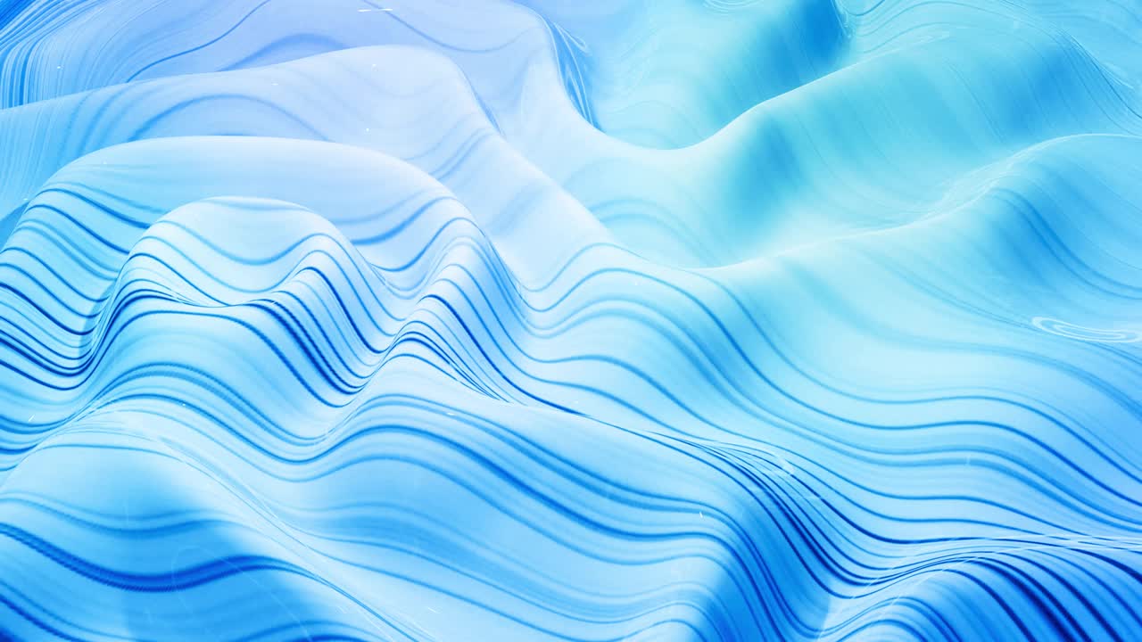 Looped abstract liquid background with wavy sparkling pattern on shiny glossy surface. Viscous blue fluid like surface of foil or brilliant glass. Beautiful creative festive backdrop. Simple bright BG