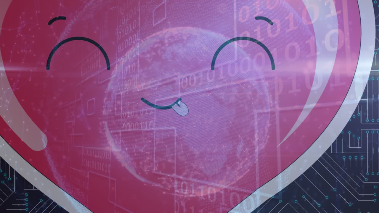 데이터 처리 및 글로브 오버 모양과 컴퓨터 회로판의 애니메이션