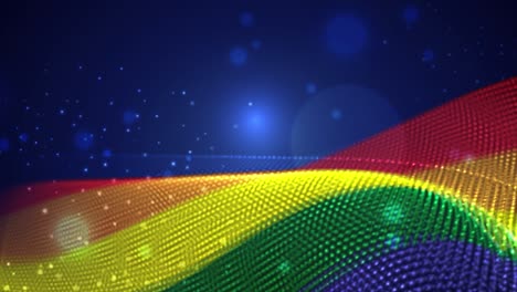 lgbti ondeando una bandera sobre un fondo azul con llamaradas brillantes, bucle de movimiento