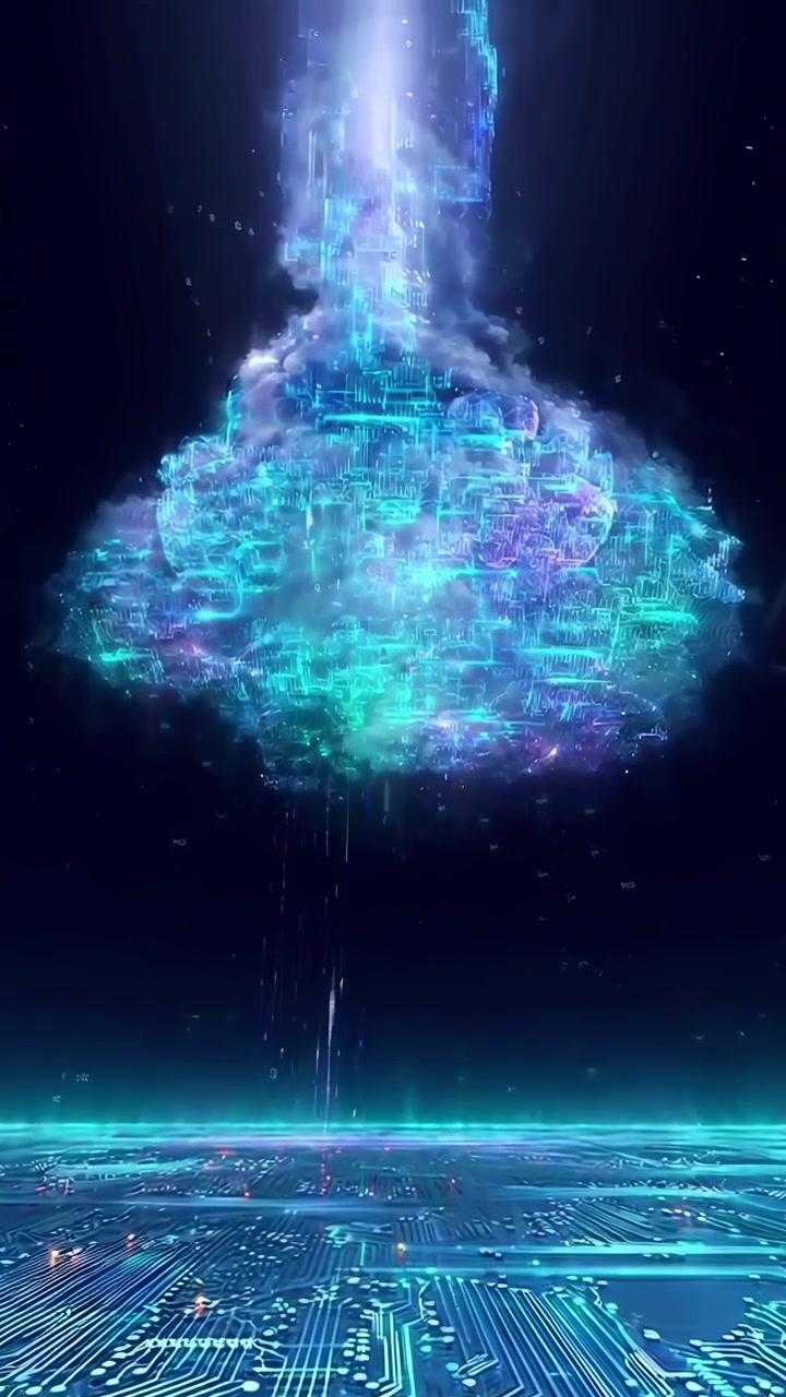 Digital Cloud Computing Concept with Glowing Circuit Board Data Transfer