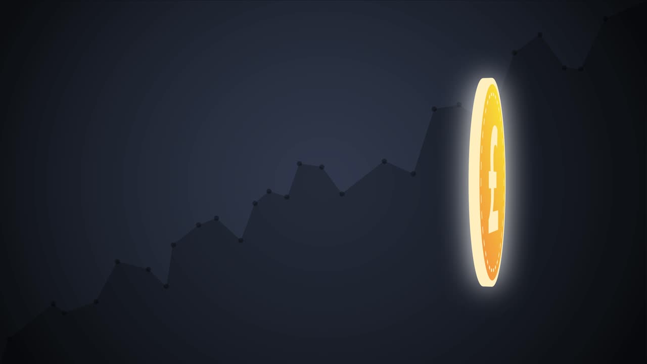 moneda de libra esterlina británica 3d girando sobre su eje con la curva de precios en el fondo