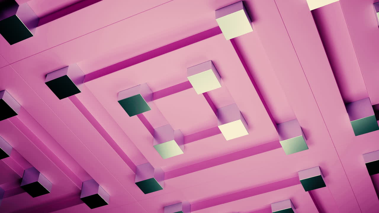 Abstract Geometric Pattern with Pink and Metallic Cubes