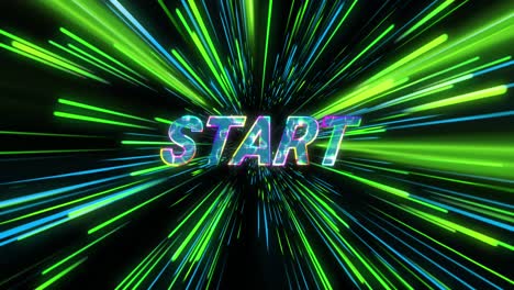 Animation-of-start-text-over-neon-light-trails-on-black-background