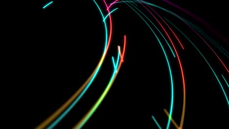 abstract line spiral lighting moving pink yellow and blue color, technology network digital data transfer concept design, glowing on black background seamless looping animation 4k with copy space