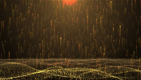 golden light flares illuminating glowing particle waves creating an elegant abstract effect ideal